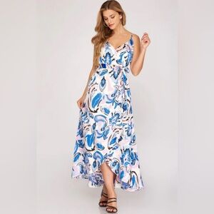 She + Sky Floral Ruffled Wrap Hem Woven Cami Maxi Dress